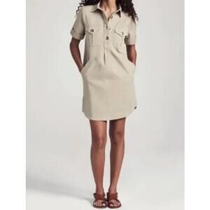 Faherty Monica Utility Cotton Khaki Tan Short Sleeve Mini Dress Women size Small